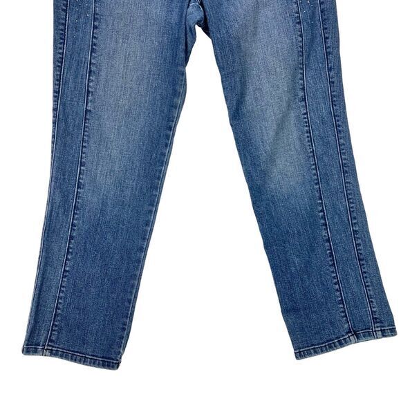 White House Black Market Jeans 10 Blue Blanc Rhinestone Beads Slim Crop Denim - Picture 5 of 13